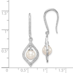 Sterling Silver Rhodium-Plated Diamond & Freshwater Pearl Drop Earrings Elegant Birthstone Style