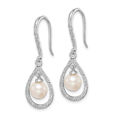 Sterling Silver Rhodium-Plated Diamond Pearl Dangle Earrings Elegant Birthstone Design