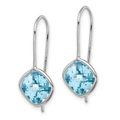 Sterling Silver Rhodium-Plated Blue Topaz Cushion-Cut Drop Earrings