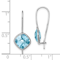 Sterling Silver Rhodium-Plated Blue Topaz Cushion-Cut Drop Earrings