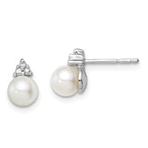 Sterling Silver Rhod Plated Diamond and FW Cultured Pearl Post Ear