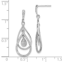 Sterling Silver 925 Diamond Dangle Earrings with Rhodium Plating, Polished Finish