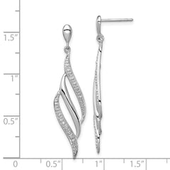 Sterling Silver Diamond Swirl Dangle Earrings Rhodium Plated Elegant Finish
