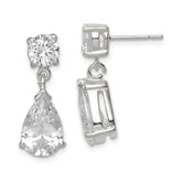 Sterling Silver Polished CZ Pear Shaped Post Dangle Earrings