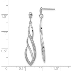 Sterling Silver Rhodium Plated Diamond Swirl Dangle Earrings Polished Elegant Design