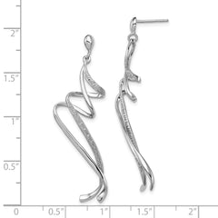 Sterling Silver Rhodium Plated Diamond Swirl Dangle Earrings Polished Finish