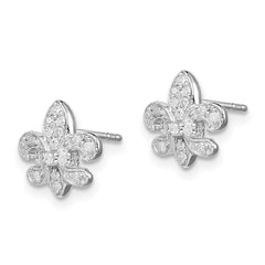 Sterling Silver 0.16ct Diamond Fleur de Lis Earrings with Rhodium Finish