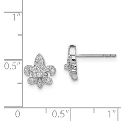 Sterling Silver 0.16ct Diamond Fleur de Lis Earrings with Rhodium Finish