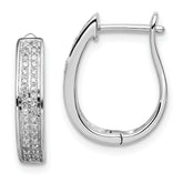 Sterling Silver Rhodium Diam. Oval Hinged Hoop Earrings