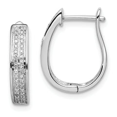 Sterling Silver Rhodium Diam. Oval Hinged Hoop Earrings