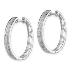 Sterling Silver 925 Diamond Hoop Earrings with Rhodium Finish and Hinged Closure