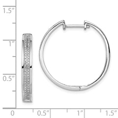 Sterling Silver 925 Diamond Hoop Earrings with Rhodium Finish and Hinged Closure
