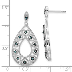 Sterling Silver Dangle Earrings with Blue & White Diamonds Gift Ready, Elegant