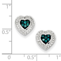 Sterling Silver Blue Diamond Heart Earrings with Rhodium Finish Gift Ready