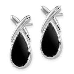 Sterling Silver Onyx Teardrop Drop Earrings with Rhodium Polish