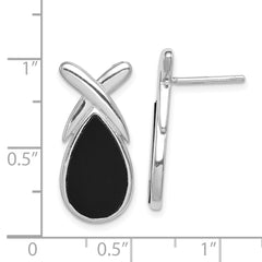 Sterling Silver Onyx Teardrop Drop Earrings with Rhodium Polish