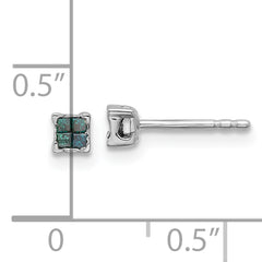 925 Sterling Silver Blue Diamond Stud Earrings, Rhodium-Plated, Gift Ready