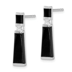 Sterling Silver Rhodium-Plated Onyx Drop Earrings Elegant Polished Finish