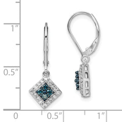 Sterling Silver Rhodium-Plated White & Blue Diamond Dangle Earrings
