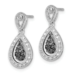 Sophia Jewelers Sterling Silver Rhodium-Plated Black & White Diamond Teardrop Earrings