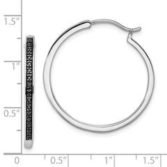 925 Sterling Silver Black Diamond Hoop Earrings Rhodium-Plated, Polished, Gift-Ready