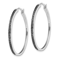 White Night Sterling Silver Black Diamond Hoop Earrings, Rhodium-Plated, Gift-Ready