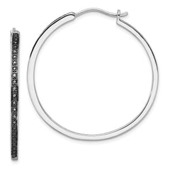 White Night Sterling Silver Rhodium-plated Black Diamond Hoop Earrings