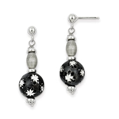 Sterling Silver Black Rhodium and D/C Bead Post Dangle Earrings