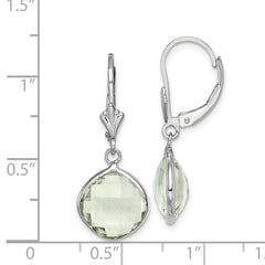 Sterling Silver Rhodium-plated Green Quartz Dangle Lever Back Earrings