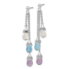 Sterling Silver Dangle Earrings with Amethyst, Blue & White Topaz Stones