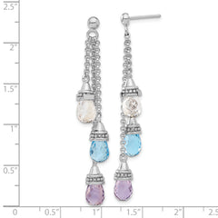 Sterling Silver Dangle Earrings with Amethyst, Blue & White Topaz Stones