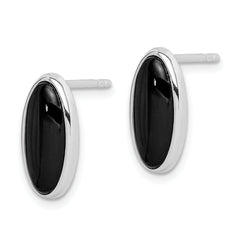Sterling Silver Rhodium-Plated Oval Onyx Drop Earrings in Polished Finish