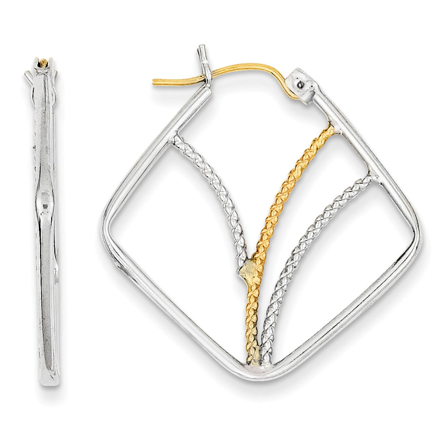 Sterling Silver w/14k Gold-plated Polished Twisted Squares Hoop Earrings