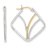 Sterling Silver w/14k Gold-plated Polished Twisted Squares Hoop Earrings