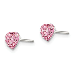 **925 Sterling Silver Pink Crystal Heart Stud Earrings with Rhodium Finish Elegant, Durable Design**