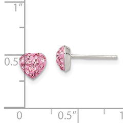 **925 Sterling Silver Pink Crystal Heart Stud Earrings with Rhodium Finish Elegant, Durable Design**