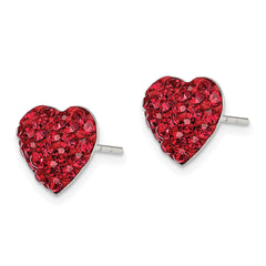 Sterling Silver Red Heart Crystal Earrings with Rhodium-Plated Finish Elegant & Timeless
