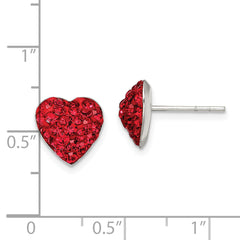 Sterling Silver Red Heart Crystal Earrings with Rhodium-Plated Finish Elegant & Timeless