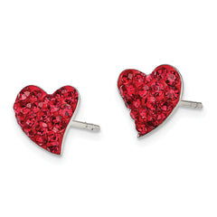 Sterling Silver Rhodium-Plated Red Crystal Heart Earrings for Timeless Elegance