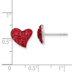 Sterling Silver Rhodium-Plated Red Crystal Heart Earrings for Timeless Elegance