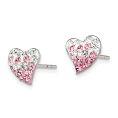 Sterling Silver Rhodium-Plated Pink/White Crystal Heart Earrings Elegant & Tarnish-Resistant