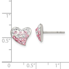 Sterling Silver Rhodium-Plated Pink/White Crystal Heart Earrings Elegant & Tarnish-Resistant