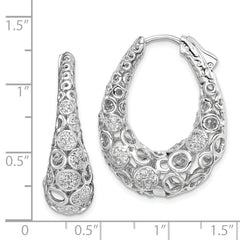 Sterling Shimmer Sterling Silver Rhodium-plated 162 Stone Accent Pav̢̢̮ââ¬Å¡Ã¬Ãâ¦Ã¡ 1.1mm-1.5mm CZ Oval Hinged Hoop Earrings