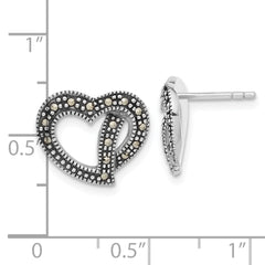 Sophia Jewelers 925 Sterling Silver Marcasite Heart Earrings with Antiqued Finish