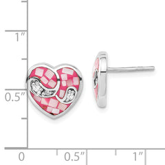 Sterling Silver 925 Heart Earrings with Pink Mother of Pearl & CZ