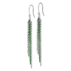 Sterling Silver Rhodium & Green Plated Dangle Earrings 82.5mm French Wire
