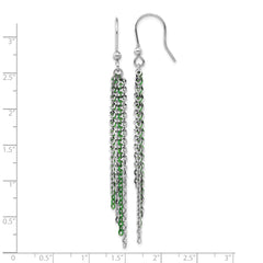 Sterling Silver Rhodium & Green Plated Dangle Earrings 82.5mm French Wire