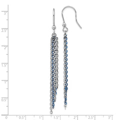 Sterling Silver Rhodium-Plated Dangle Earrings with Blue Flash Accent
