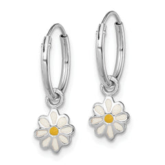 Sterling Silver Rhodium-Plated Daisy Dangle Hoop Earrings for Girls