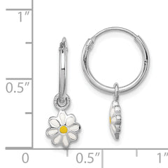 Sterling Silver Rhodium-Plated Daisy Dangle Hoop Earrings for Girls